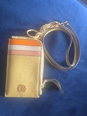 Tory Burch Yellow, Orange & Cream Card Case Crossbody with Chain Strap